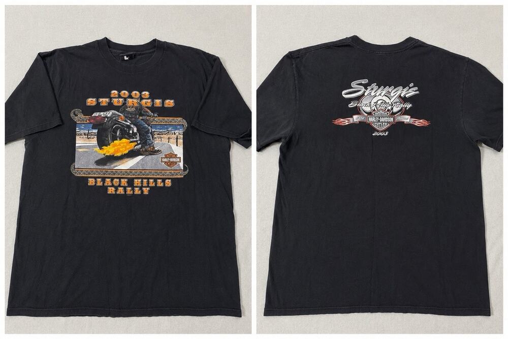 Harley Davidson 2003 Sturgis Black Hills Rally T Shirt Mens XXL Biker USA Black
